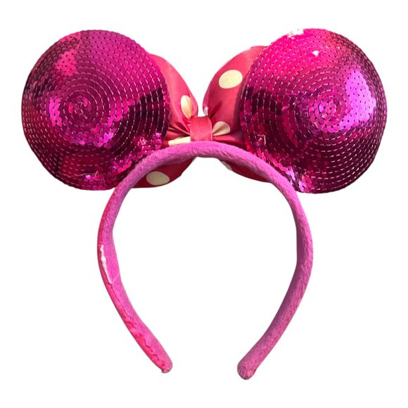 Disney Minnie Mouse Pink Sequins Polka Dot Bow Souvenir Ears - Picture 2 of 4